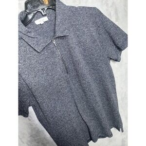 Reiss Jude Polo Shirt Men Small Gray Cotton Quarter Zip Collar Short Sleeve